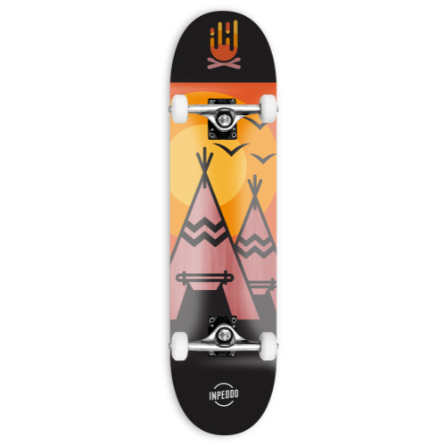 Hier ist ein Skateboard der Marke Inpeddo mit dem Muster Wigwam Woodred